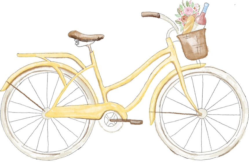 Watercolour bicycle with a basket of provisions